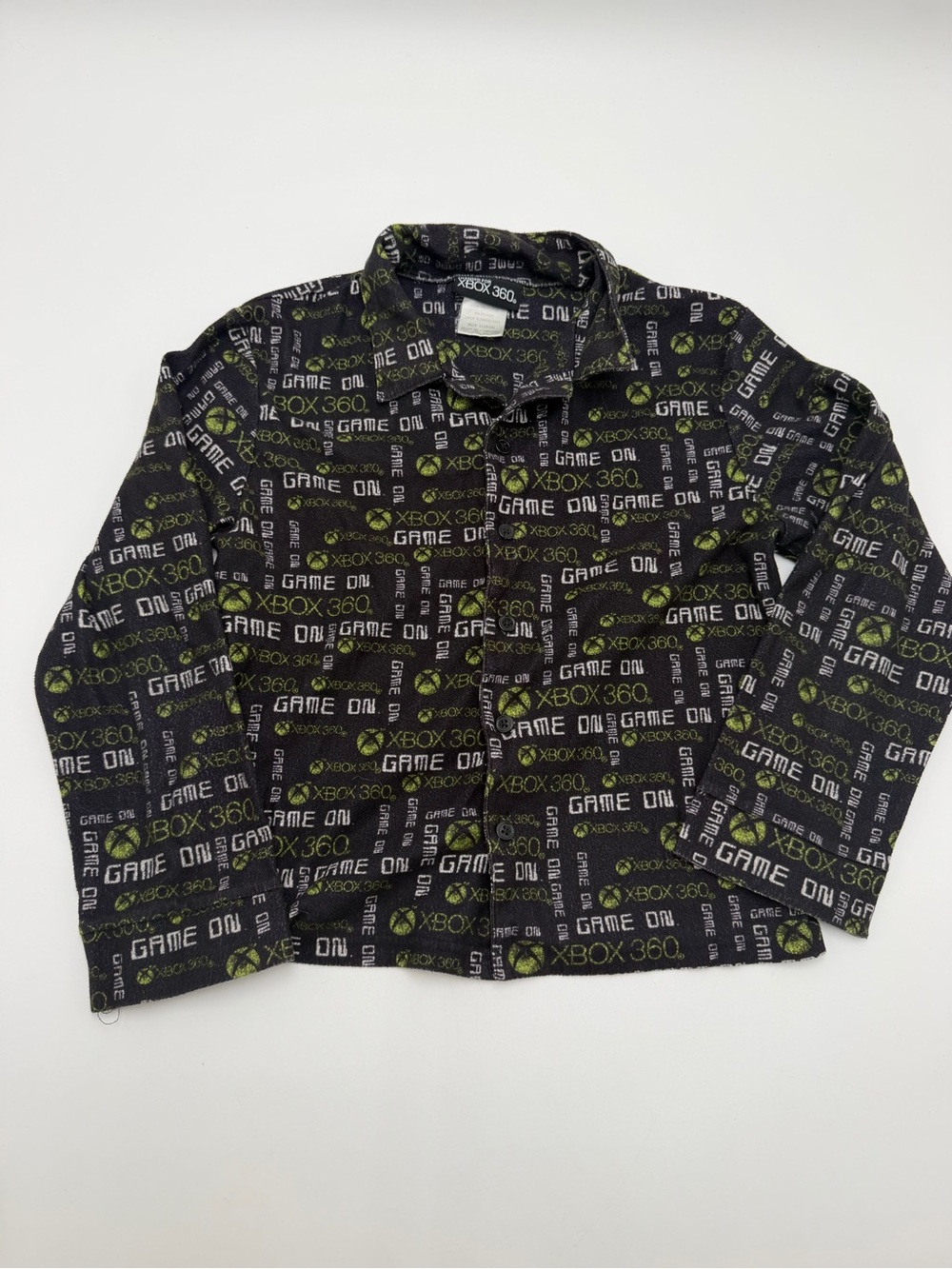 Rare Vintage Xbox 360 Kids Pajama Shirt Black Green Gamer Fleece Y2K
